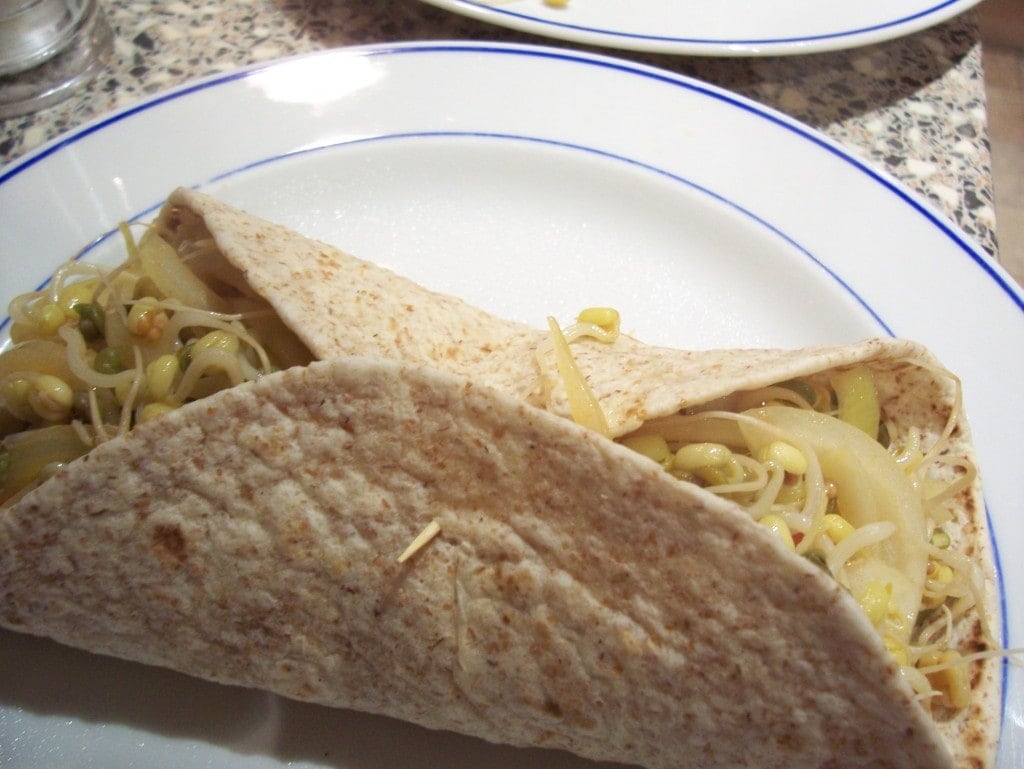 Mung bean sprouts stir fry recipe in a wrap
