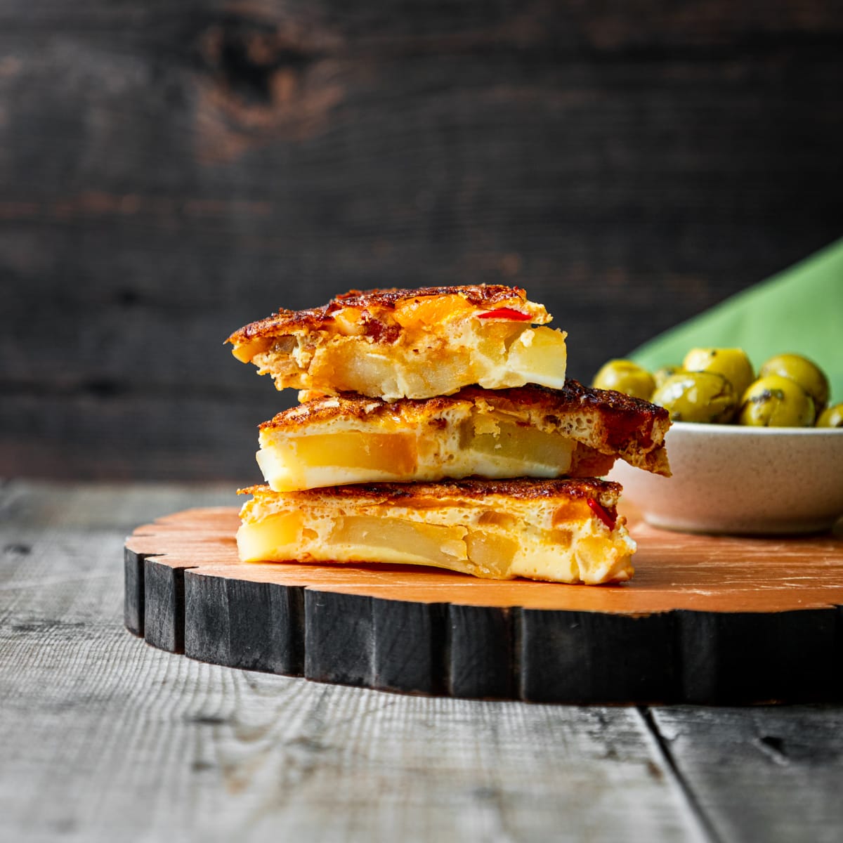 stack of Spanish omelette pieces