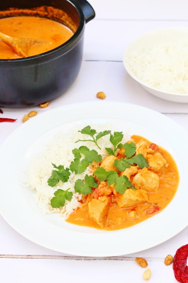 Brazilian chicken stew topped with coriander