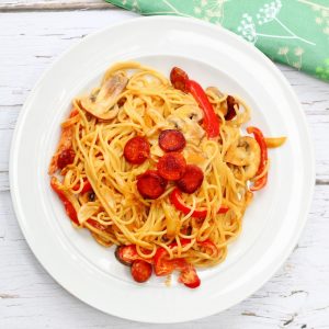 Plate of creamy chorizo pasta