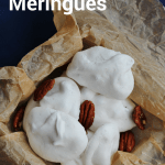 These pecan meringues are so versatile. Eat them like cookies as a snack or crush them up with cream and strawberries to make a summer dessert. The pecans make these little meringues lovely and nutty. The perfect snack or dessert. #pecanmeringues #pecans #meringues #snacks #sweet #dessert #ediblegifts #eggwhites #recipes #nuts