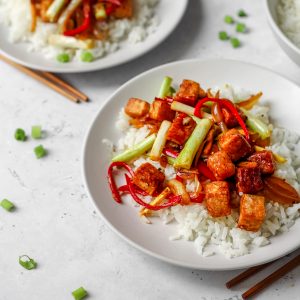 Plate of chilli and black pepper tofu