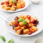 Gnocchi with chorizo and garlic with fork