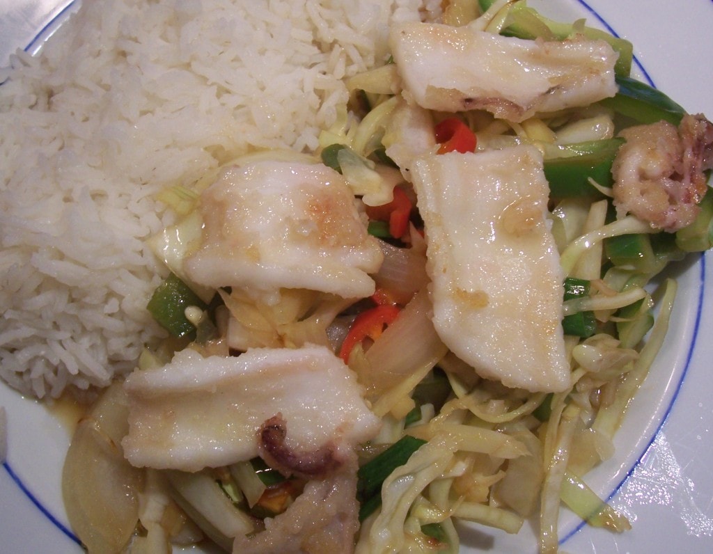 Chinese squid stir fry with rice