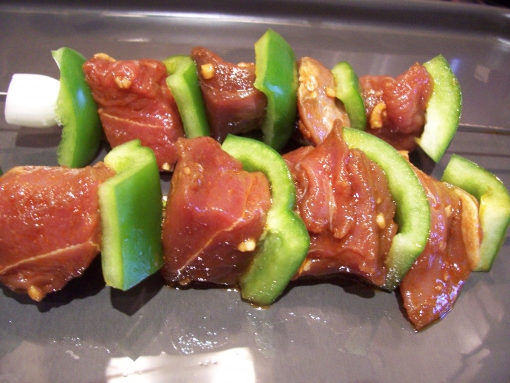 Asian duck kebabs with green peppers