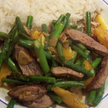 stir fried duck with asparagus and green beans