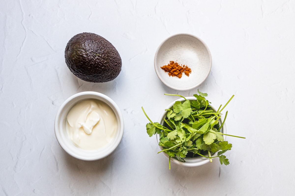 Ingredients for avocado yogurt and coriander dip
