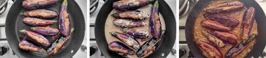 cooking the aubergines stuffed aubergine curry