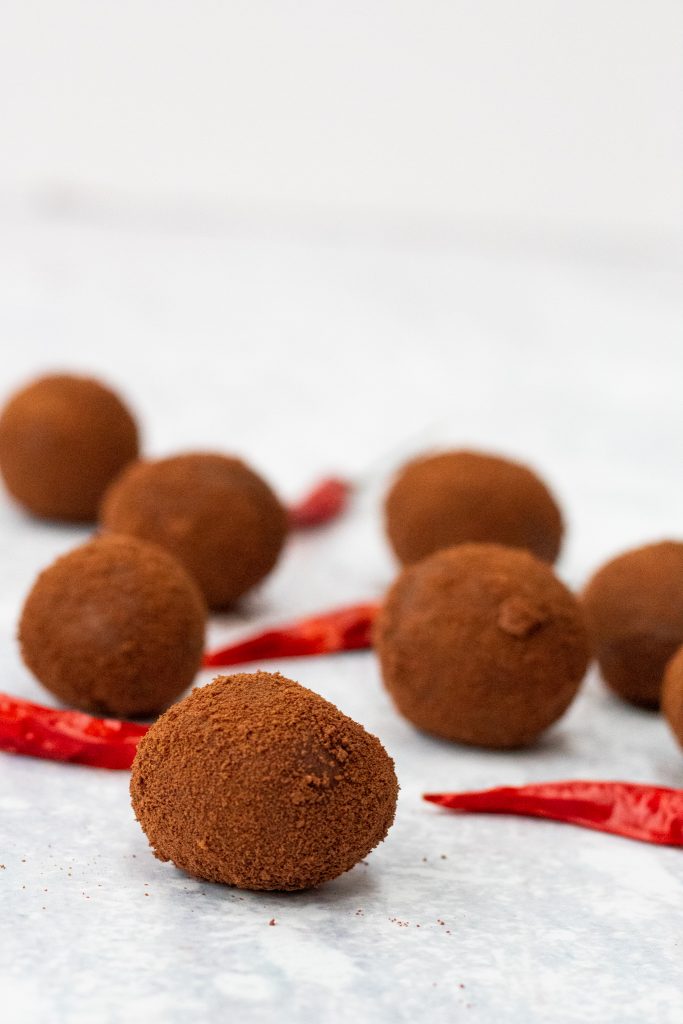 Homemade chocolate truffles flavoured with chilli