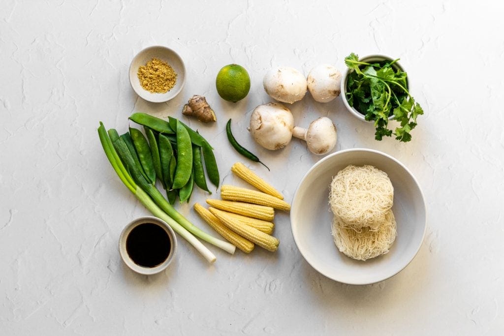 Ingredients for homemade instant noodle soup