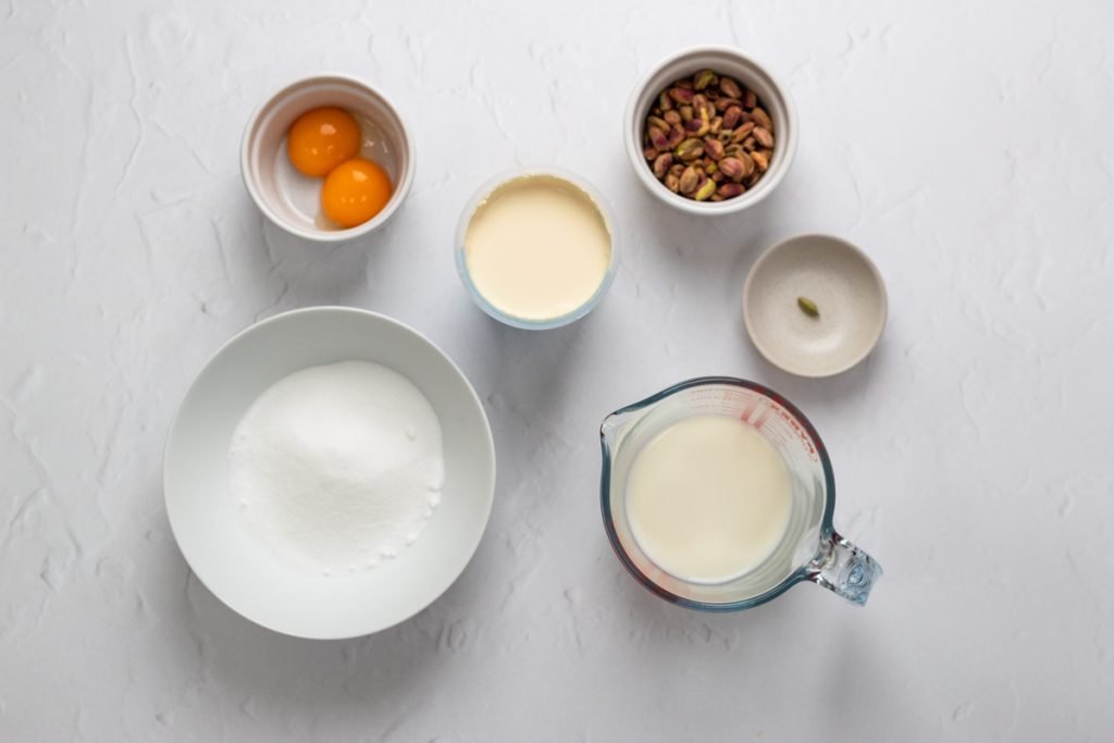 Ingredients for cardamom pistachio ice cream