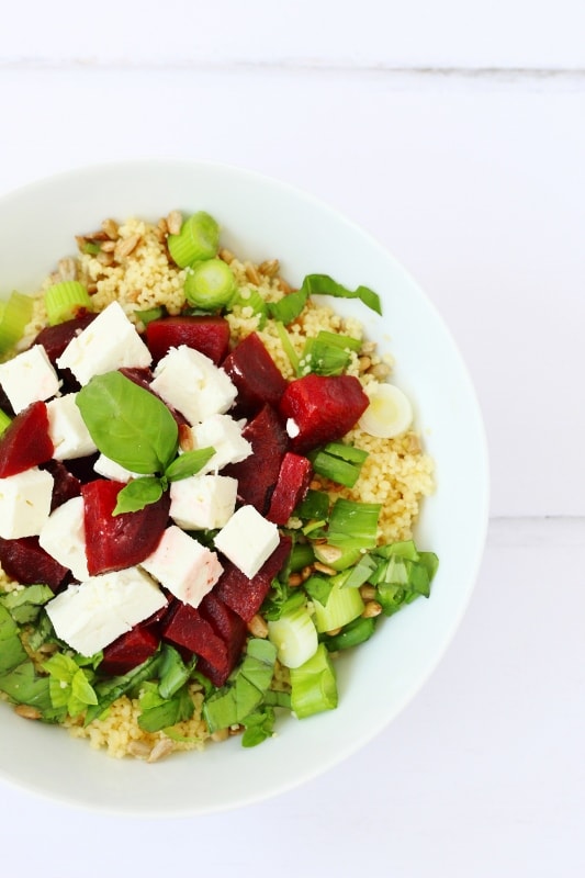 Couscous beetroot and feta salad