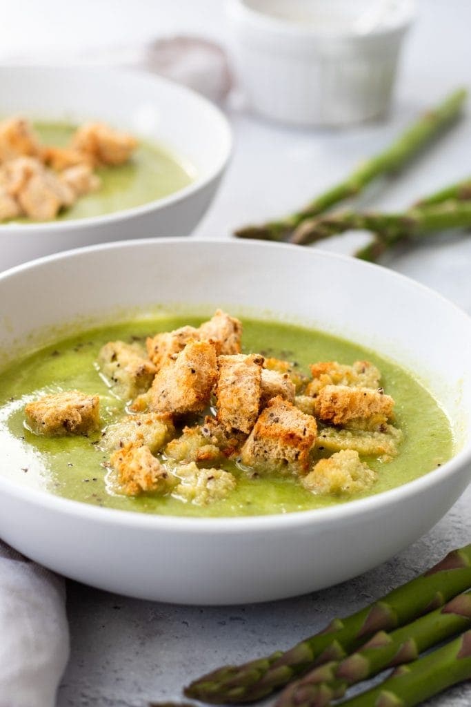 bowl of pea and asparagus soup