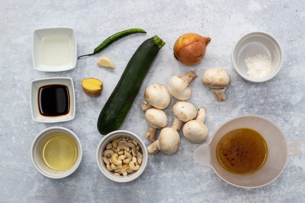 Ingredients for Courgette and mushroom stir fry