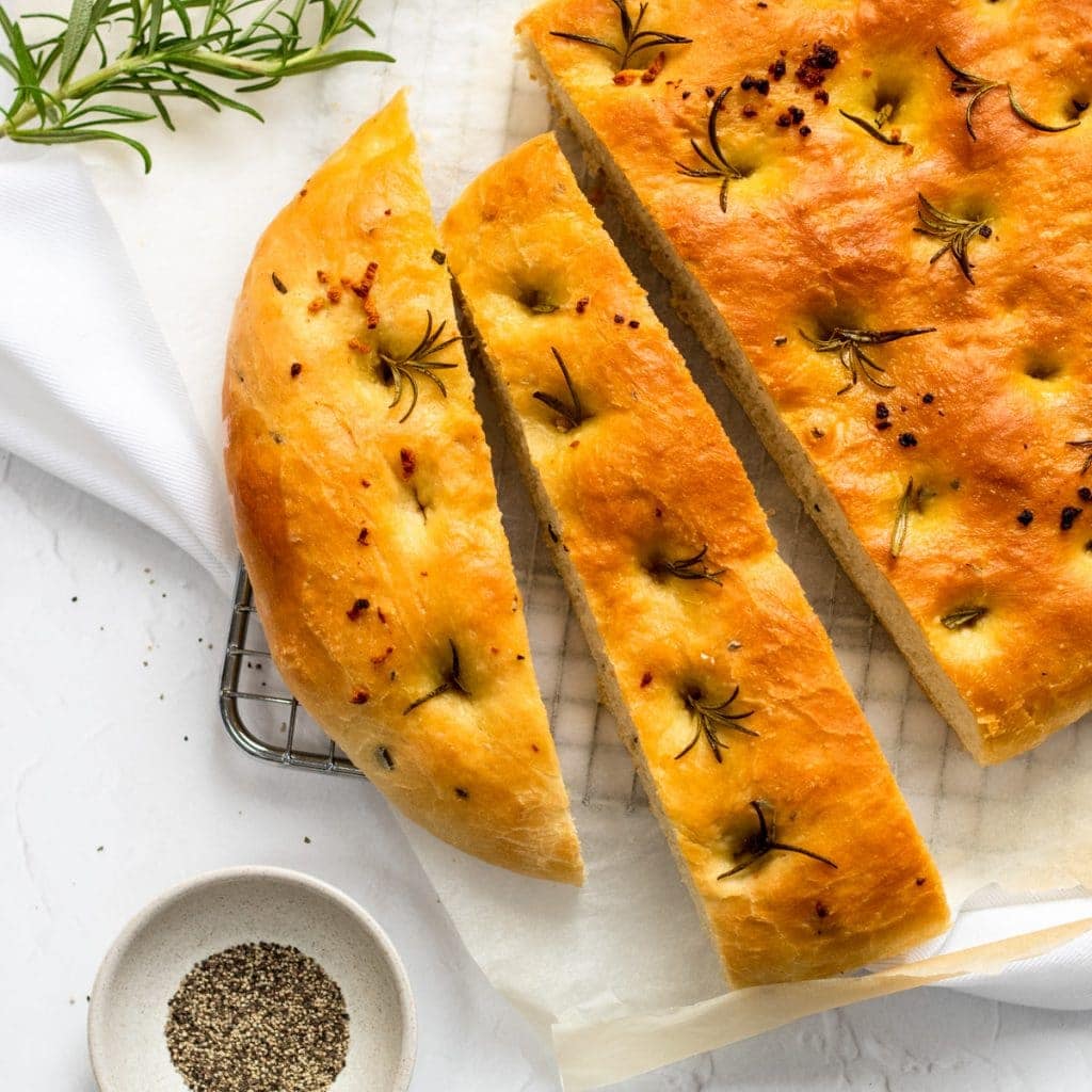 Breadmaker focaccia with rosemary