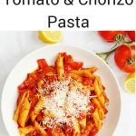Easy tomato and chorizo pasta - a delicious pasta recipe that's quick and easy enough for a simple midweek meal. #pasta #tomatoes #chorizo #easyrecipes #midweekmeal