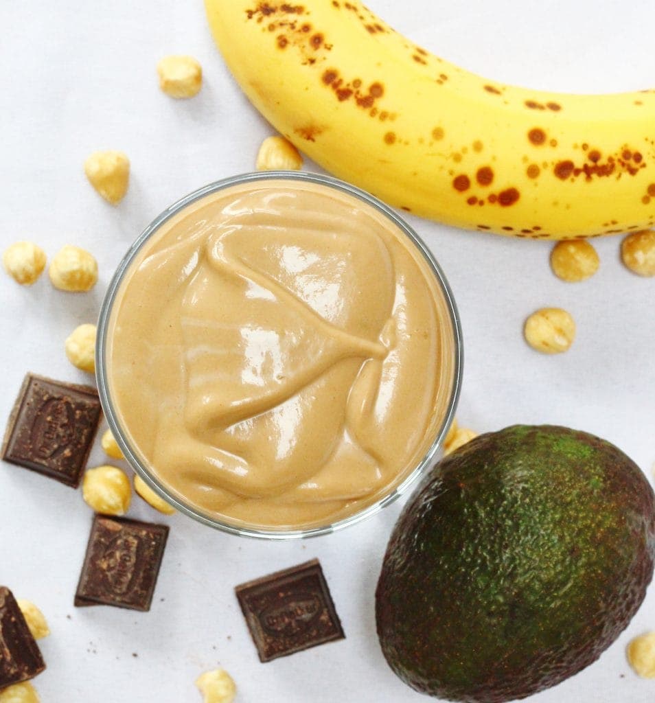 Banana avocado and Nutella smoothie from above