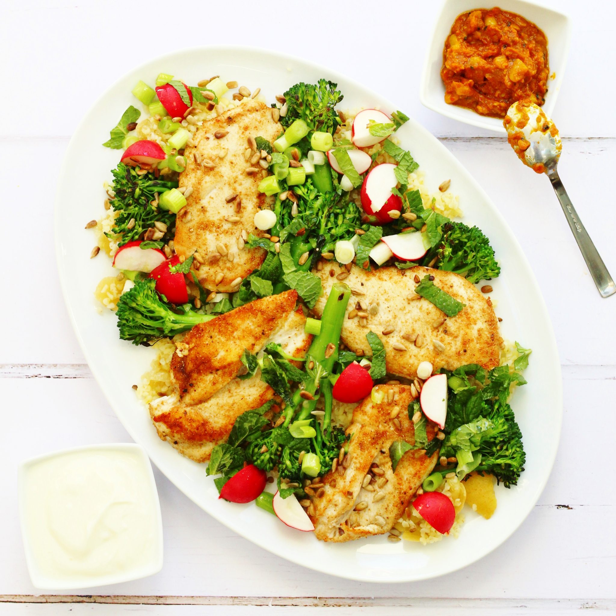 Jamie Oliver S Chicken Broccoli And Bulgur Wheat Salad Searching For Spice