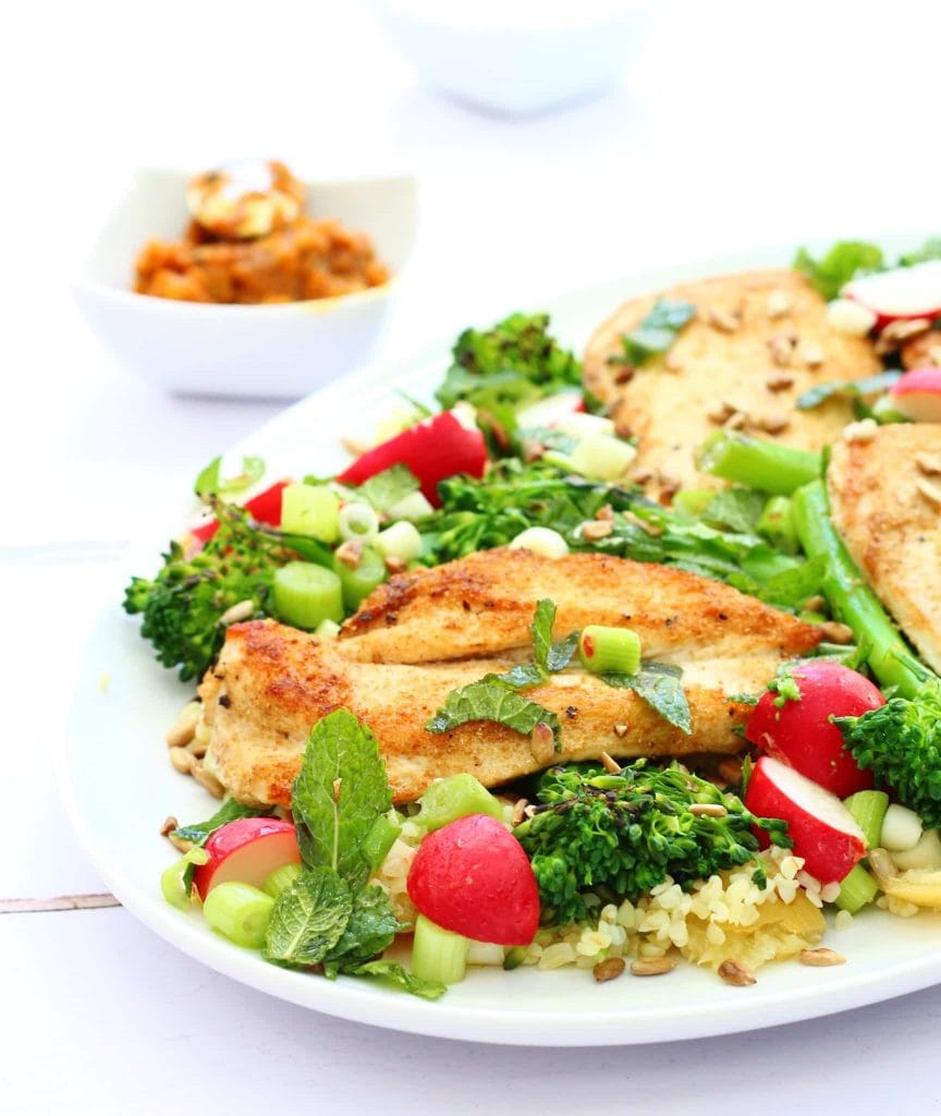 Jamie Oliver's chicken broccoli and bulgur wheat salad