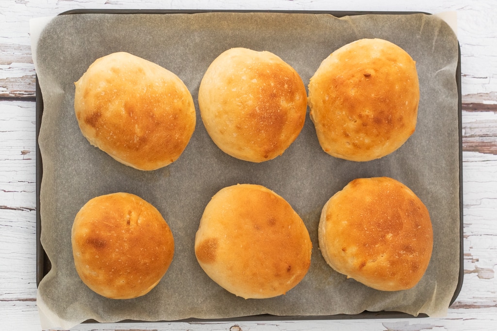 baking tray with burger buns on
