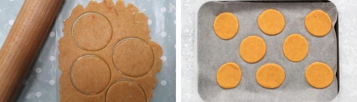 process shot for cheese and paprika biscuits. The dough rolled out and then on a baking tray