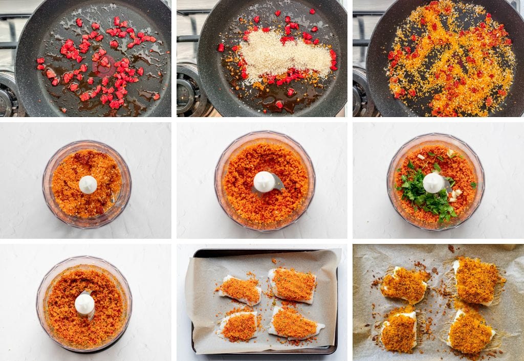 How to make chorizo breadcrumbed cod step by step