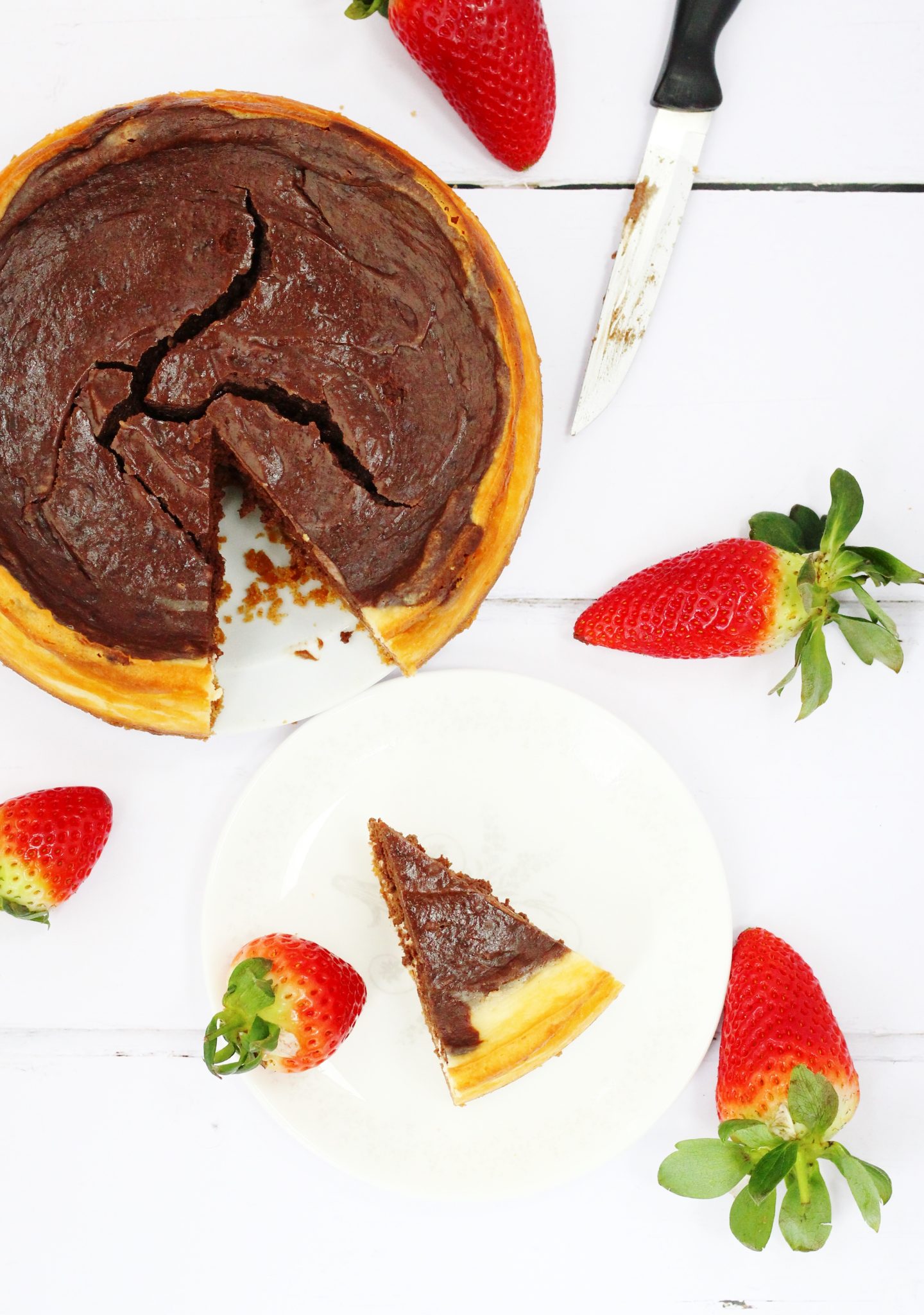 Mary Berry's American Style Chocolate cheesecake. Baked vanilla and chocolate cheesecake