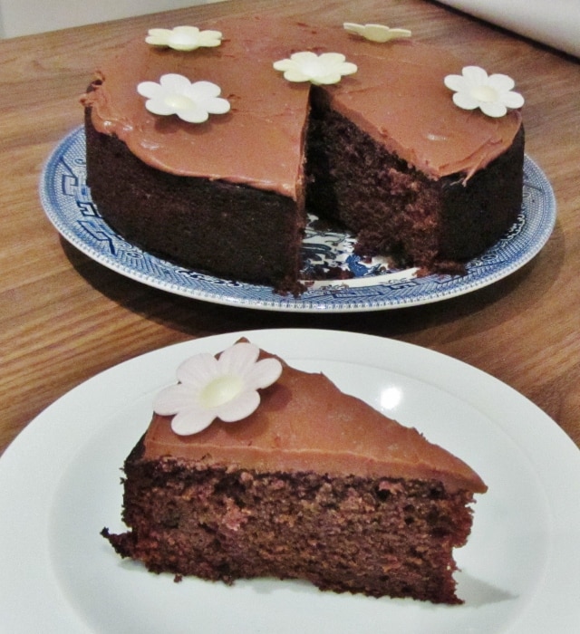 rich moist chocolate cake slice & whole (640x700)