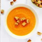 Carrot and ginger soup with marmite croutons