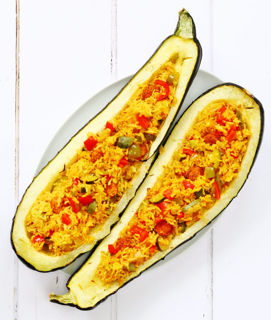 Spanish rice stuffed marrow, also known as over grown zucchini