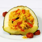 Spanish rice stuffed marrow, also known as overgrown zucchini