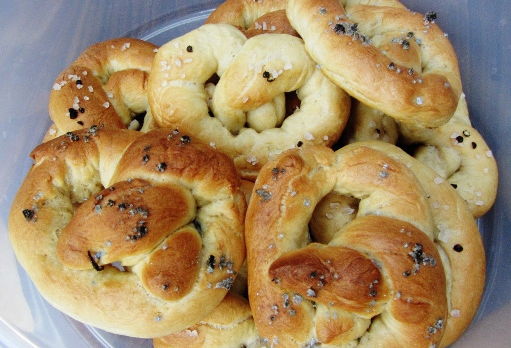 traditional soft pretzels in container