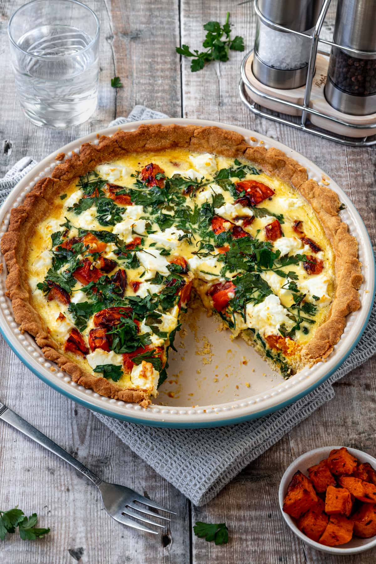 Pumpkin spinach feta quiche