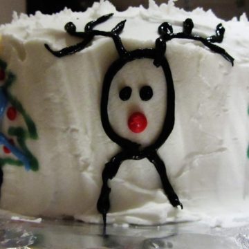 Christmas cake with rudolph and christmas tree design