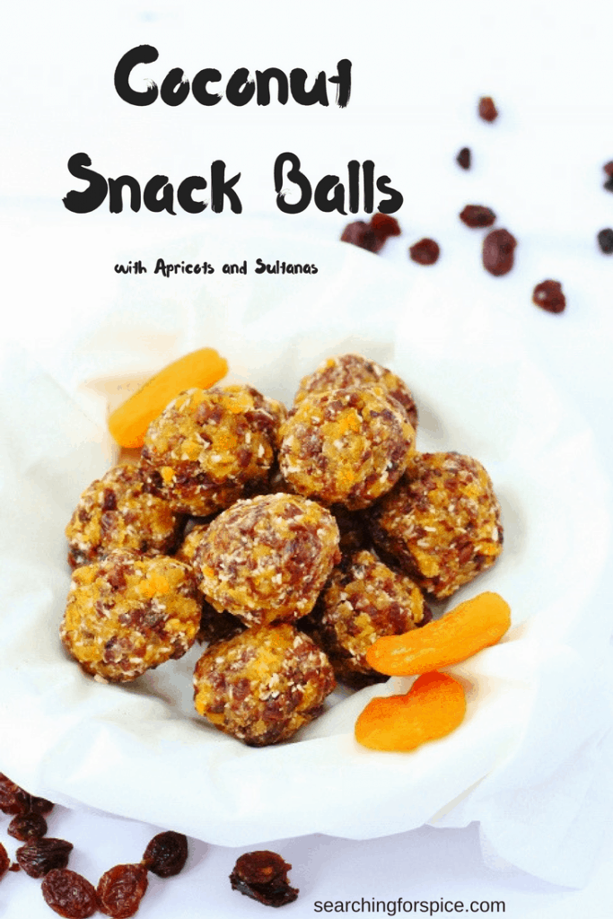 Coconut and apricot snack balls pin image