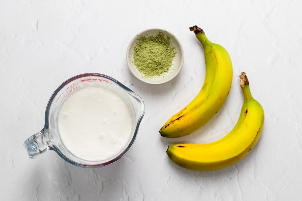 Ingredients for matcha banana smoothie