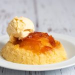 Microwaved marmalade sponge pudding with ice cream