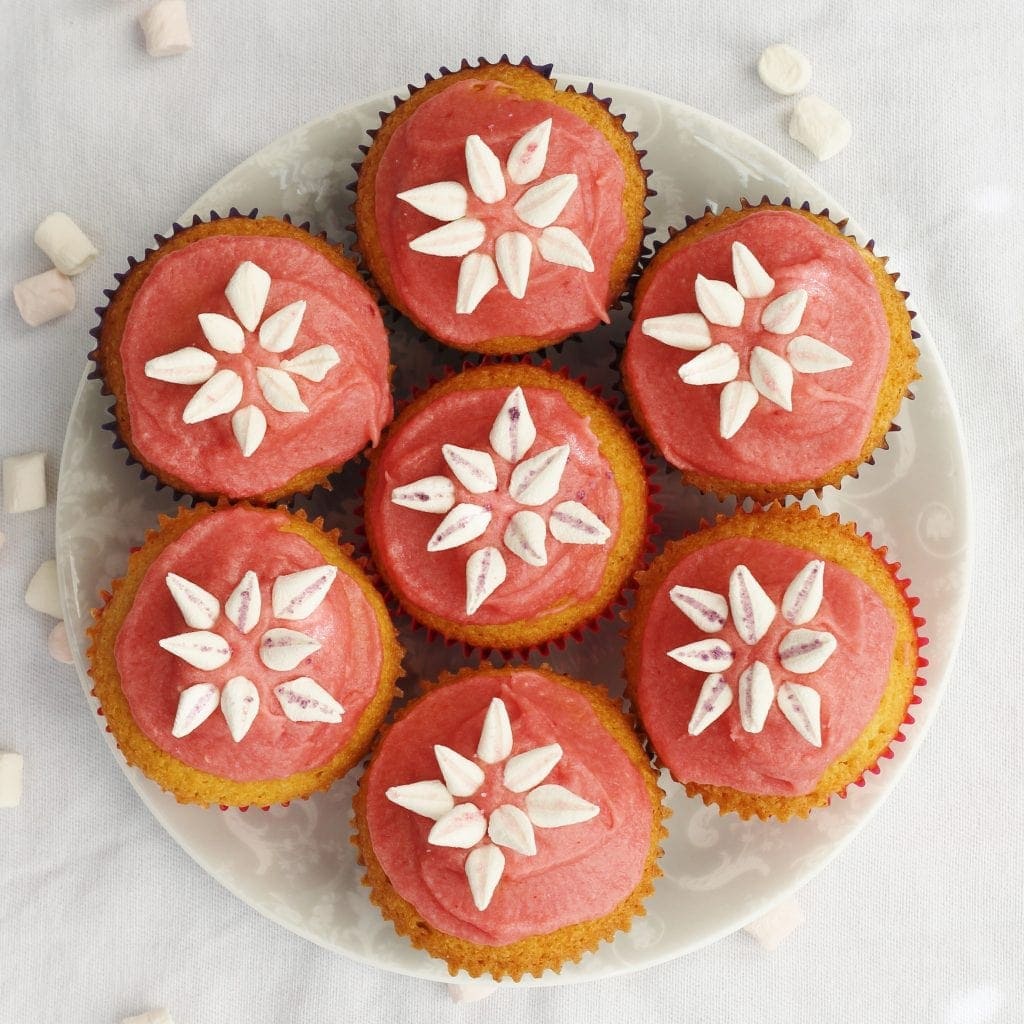 Plate of Marshmallow Flower Cupcakes