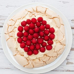 raspberry pavlova from above