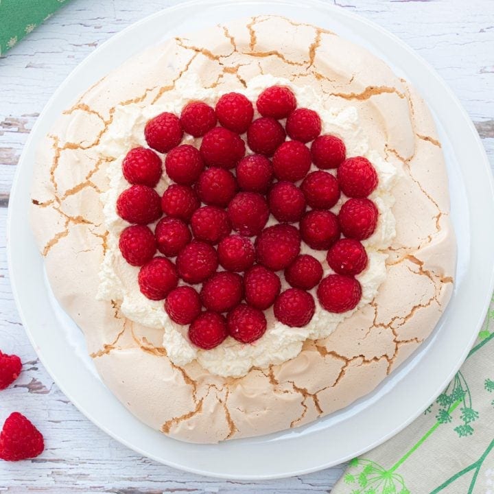 raspberry pavlova from above