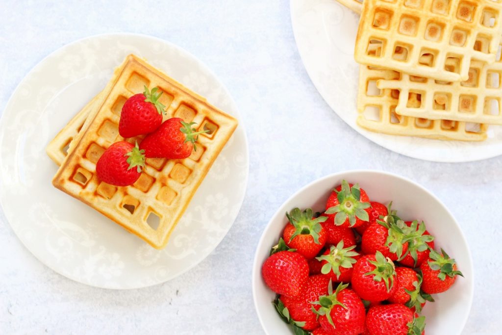 Homemade waffles with strawberries