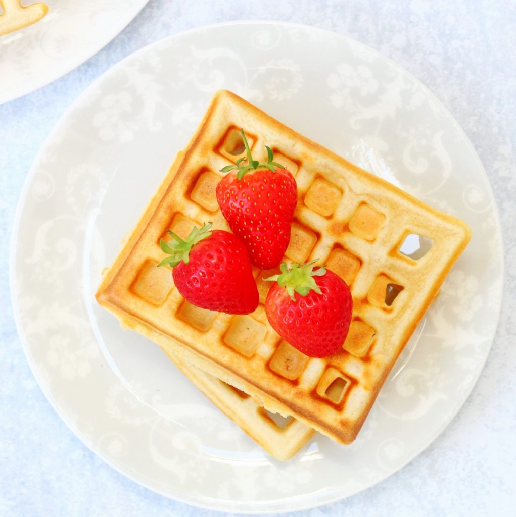 traditional waffles with strawberries