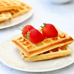 traditional waffles with strawberries