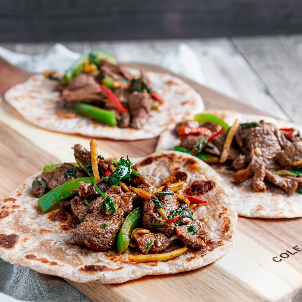 Lamb stir fry on a wrap