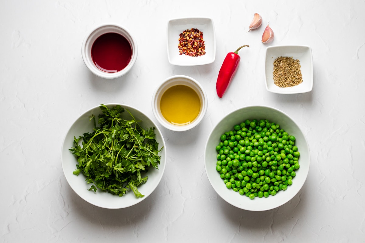 Ingredients for chimichurri peas