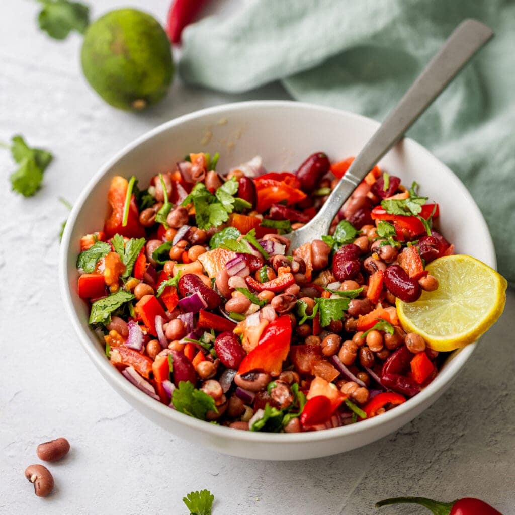 Caribbean bean salad in a bowl