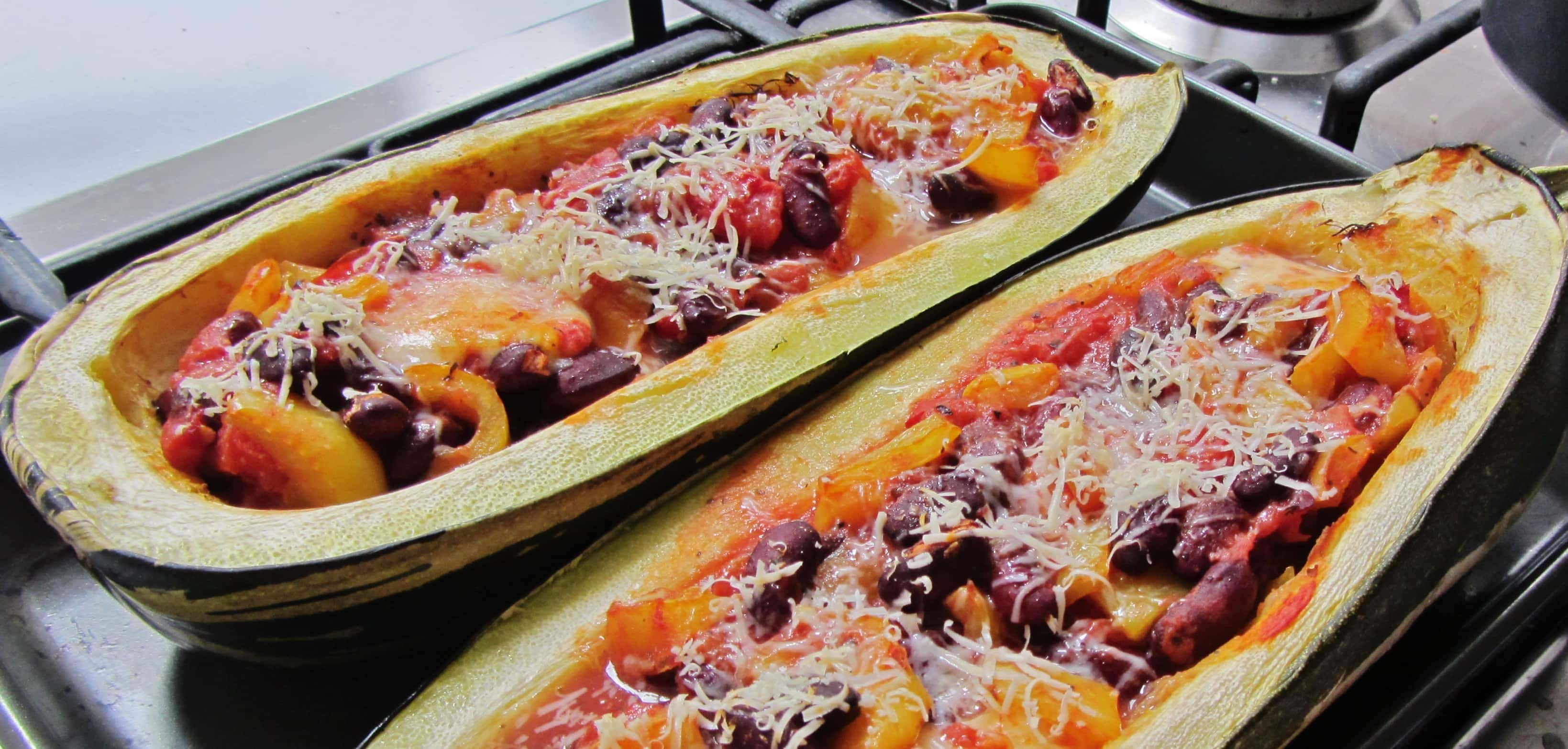 Kidney Bean and Mozzarella stuffed marrow