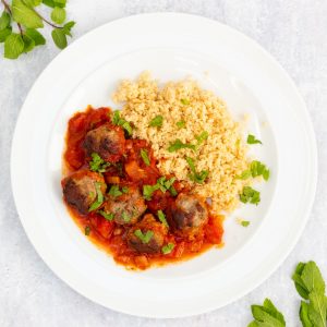 plate of mint and lamb meatballs