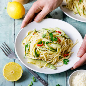 plate of lemon and courgette spaghetti