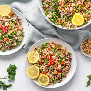Spiced rice and pea salad
